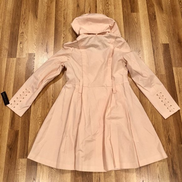 Steve Madden Hooded Trench Coat Jacket Womens Small Belt Romantic Pink Jacket - Picture 2 of 5